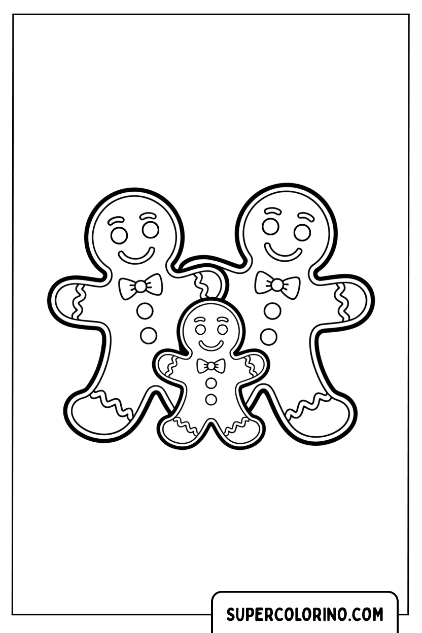 Malvorlage einer Familie von Lebkuchenmännern