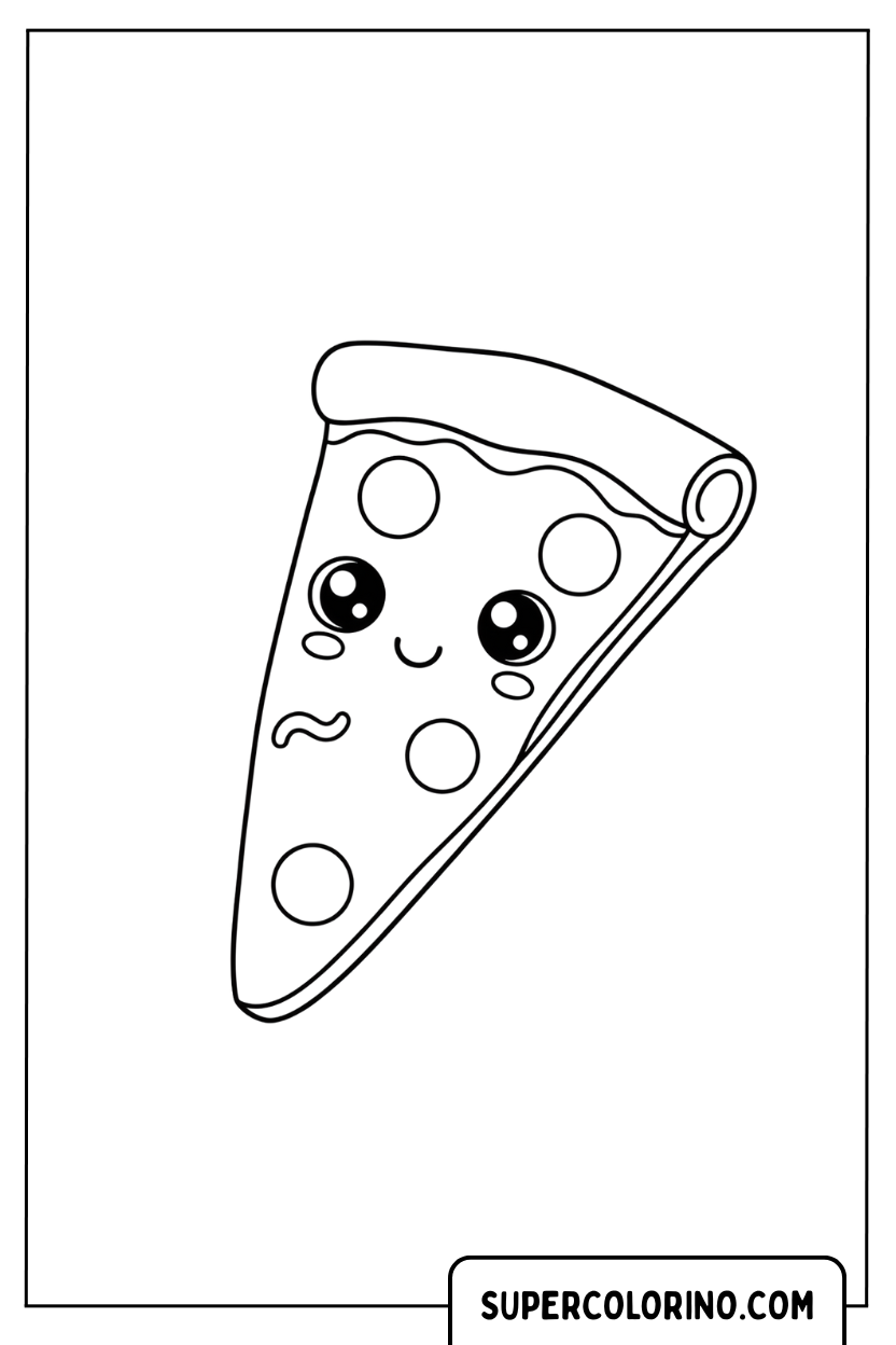 Kleurplaat van een kawaii pizzapunt