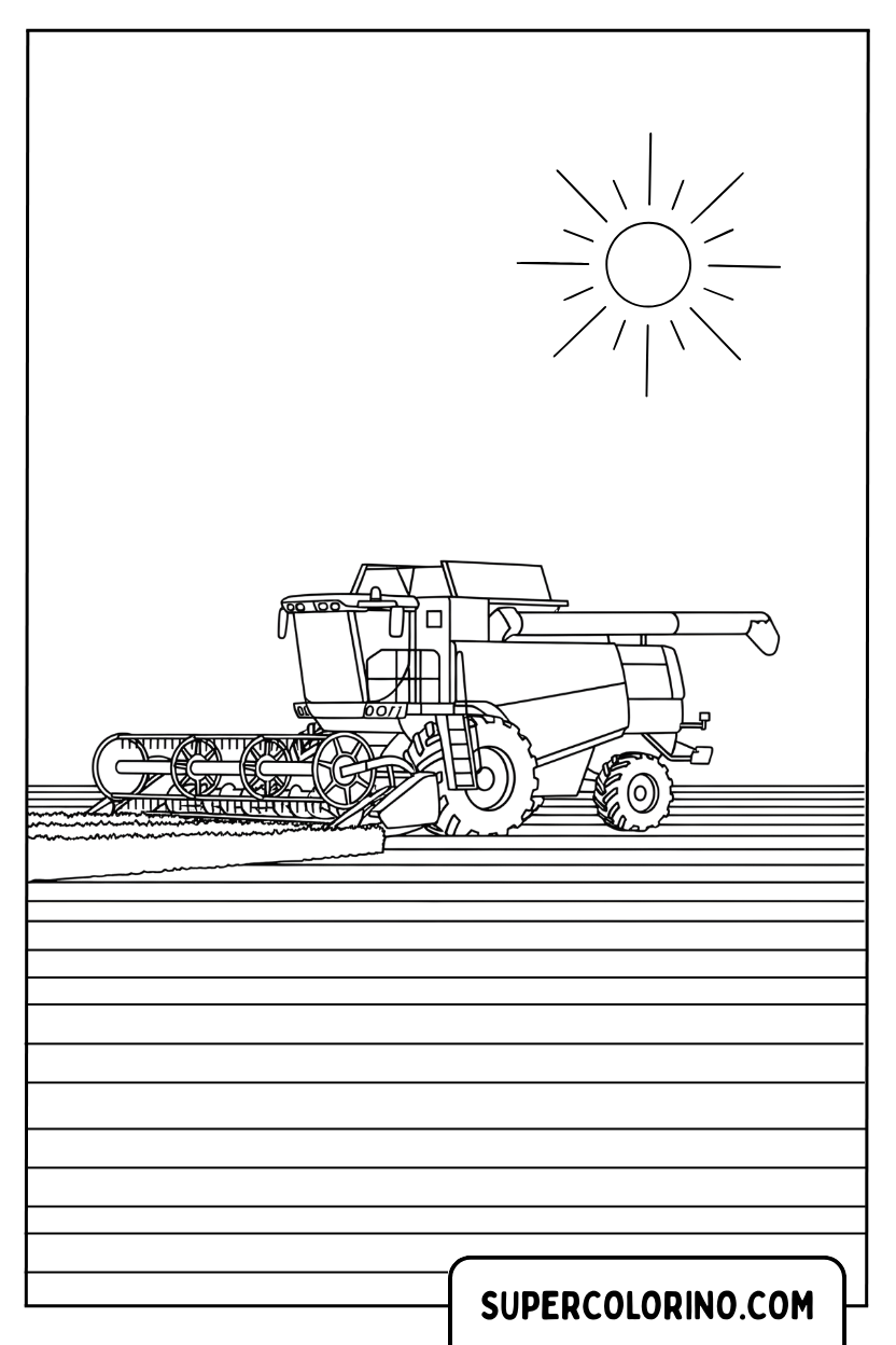 Malvorlage eines Mähdreschers bei der Arbeit auf dem Feld
