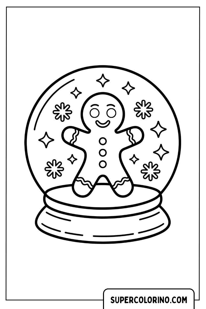 Schneeball mit Lebkuchenmann zum Ausmalen