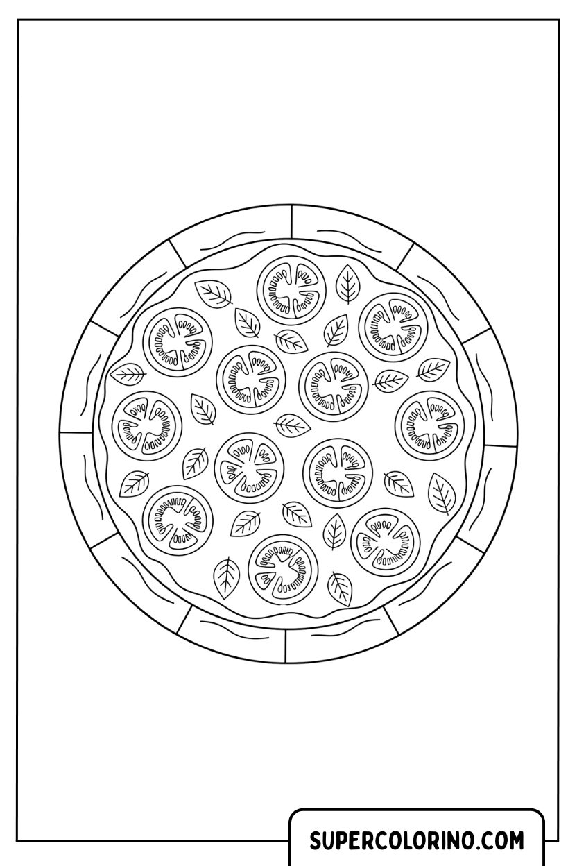 Kleurplaat van een hele pizza Margherita