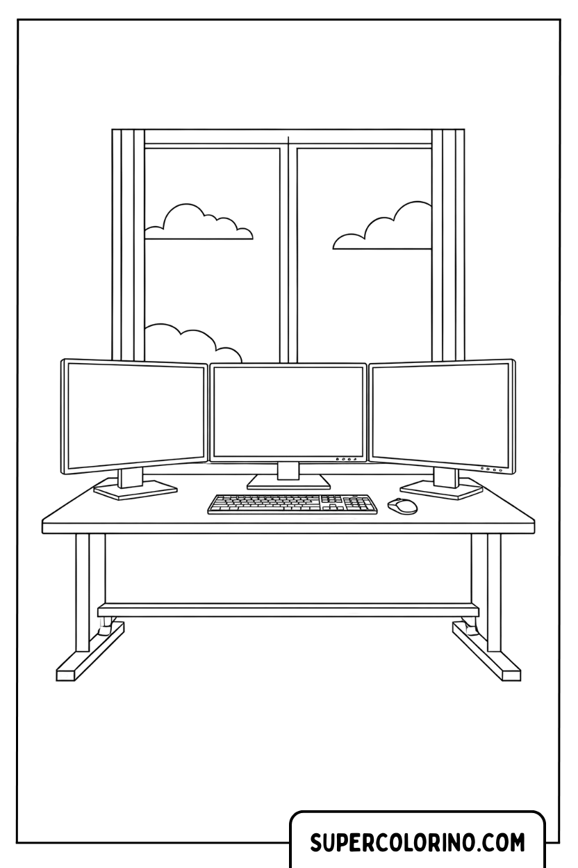 Coloriage d'un poste de travail avec triple moniteur