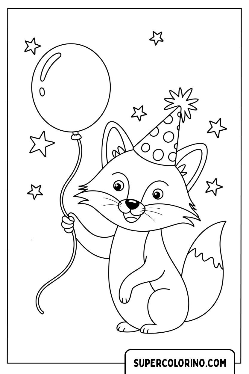 Malvorlage eines Fuchses, der seinen Geburtstag feiert