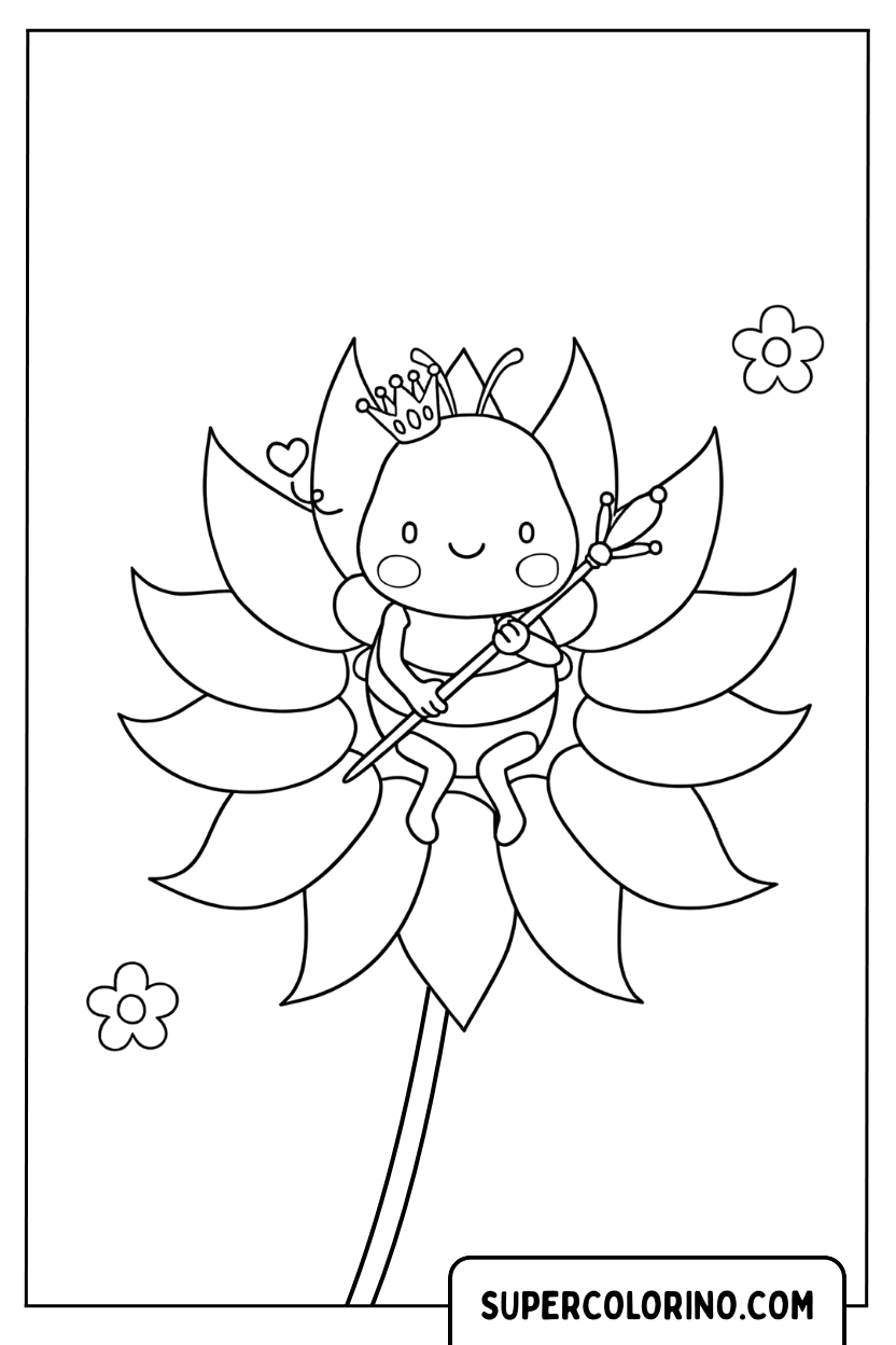 Disegno di un'ape fatina su un fiore appuntito da colorare
