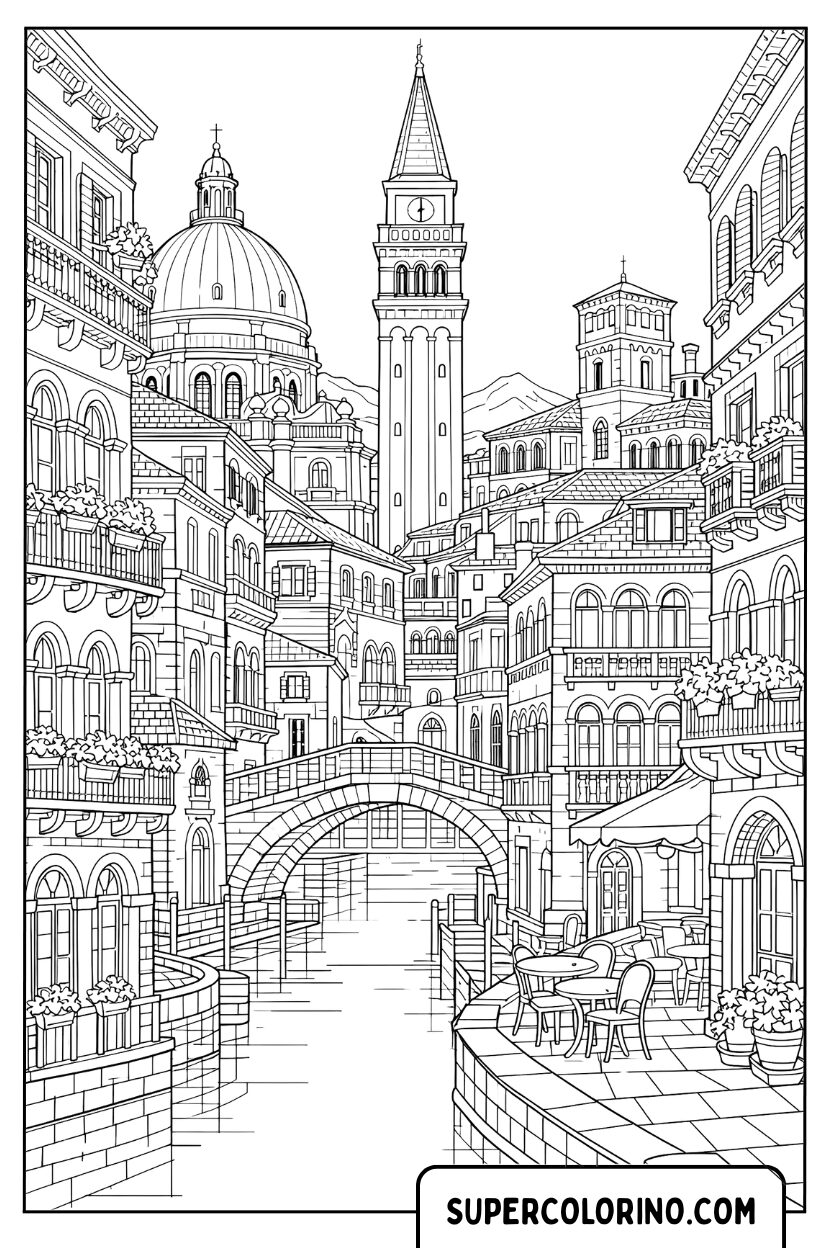 Malvorlage einer architektonischen Ansicht von Venedig für Erwachsene