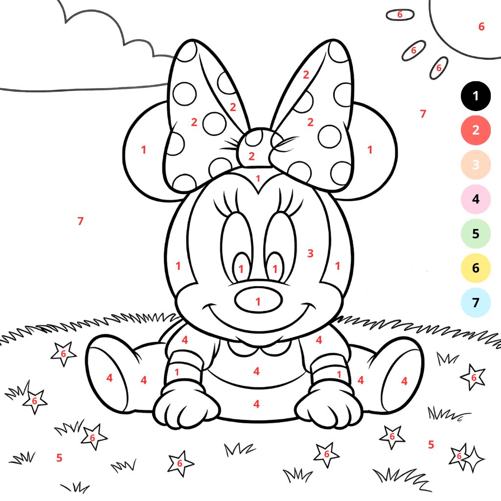 Pagina da colorare con numeri di Minnie