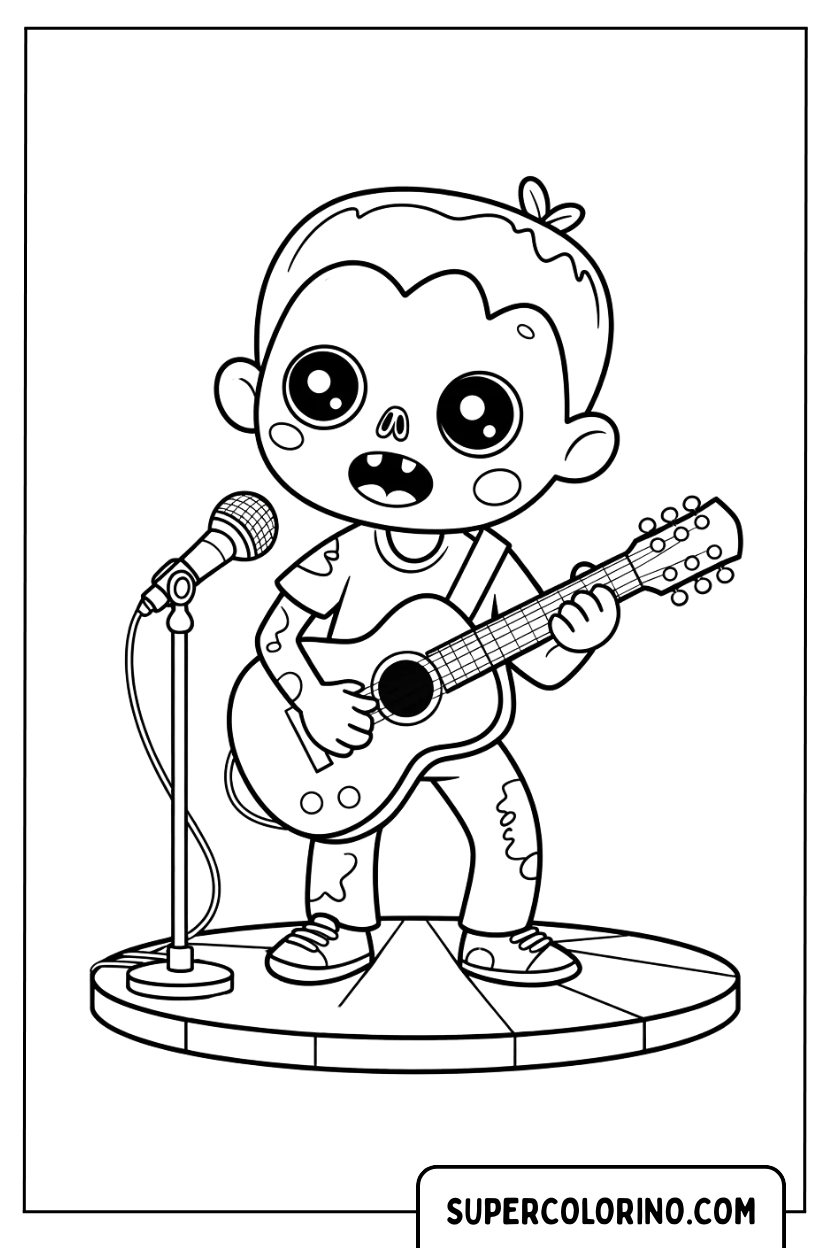 Zombie-Rockstar auf der Bühne in einer Malvorlage