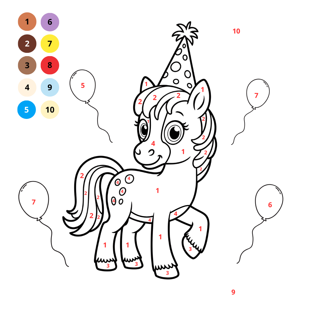 Malvorlage Pony nach Zahlen