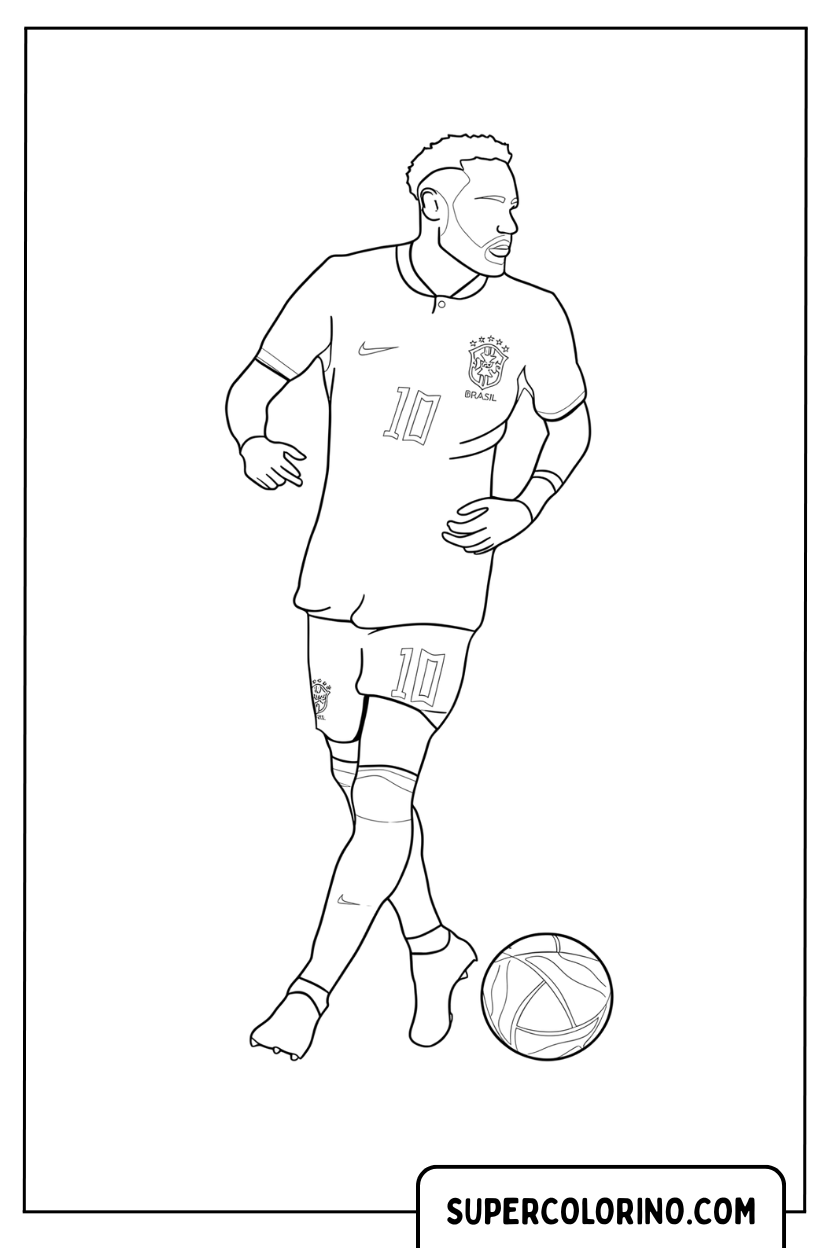 Dessins de Neymar courant avec le ballon aux pieds