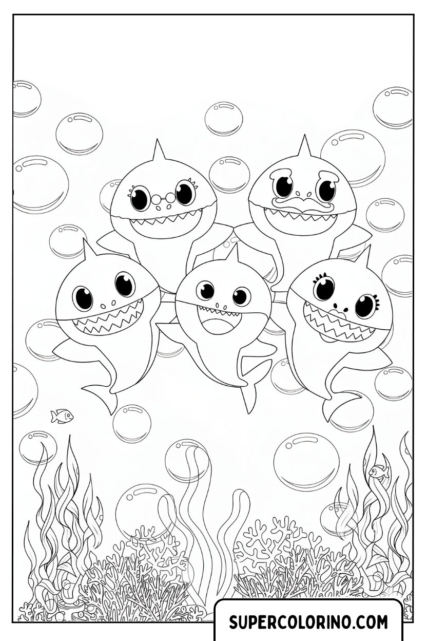 Design der gesamten Shark-Familie zum Ausmalen