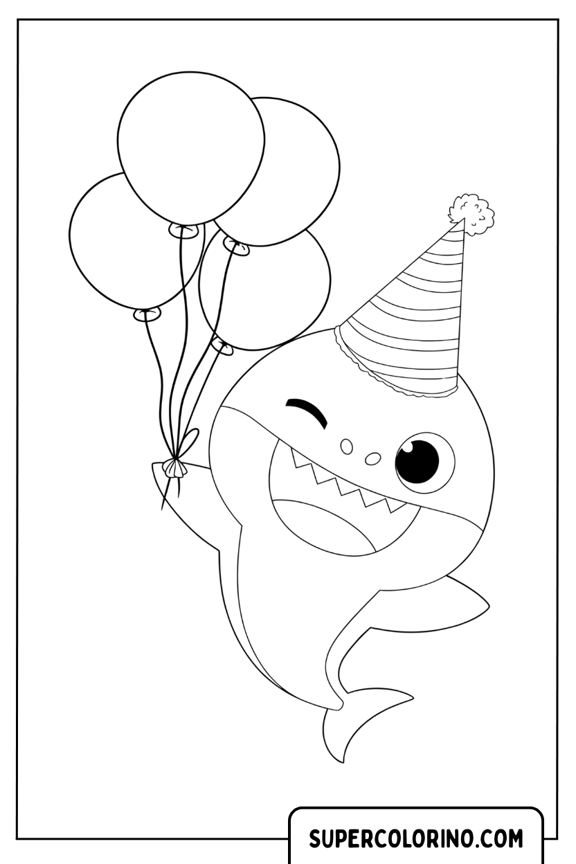 Malvorlage von Baby Shark mit Luftballons