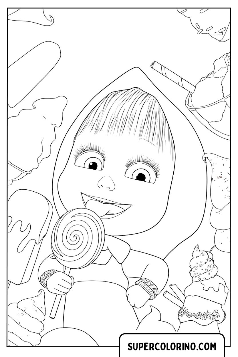 Coloriage de Masha dans le monde des bonbons