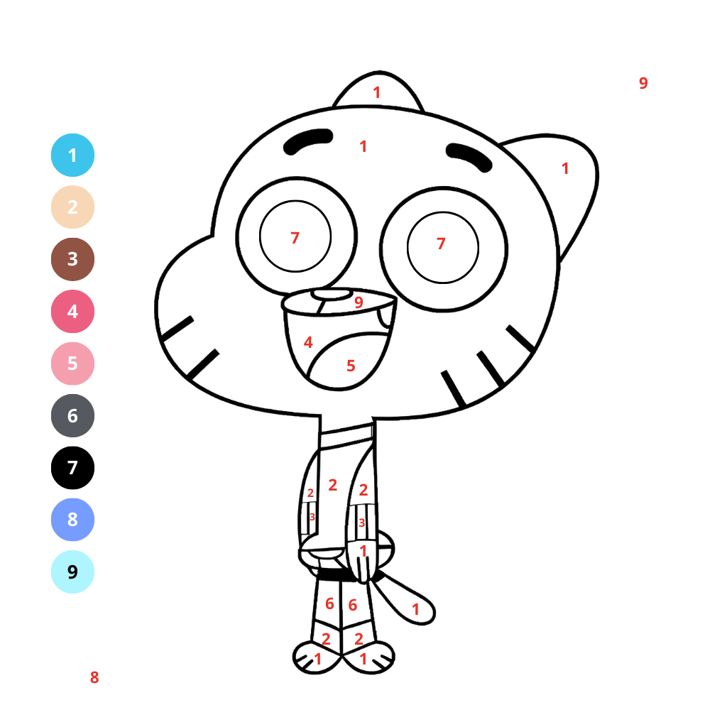 Gumball-Malvorlagen nach Zahlen