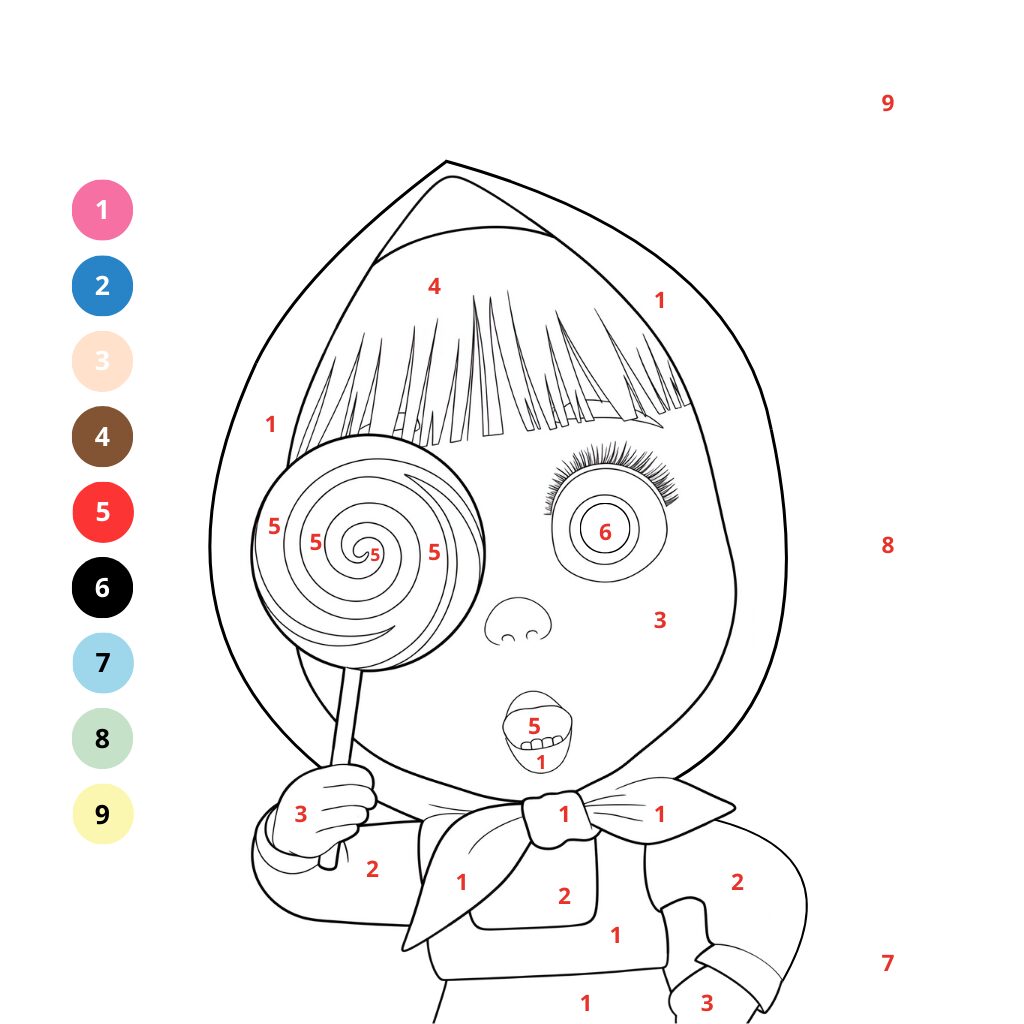 Coloriages par numéros Masha