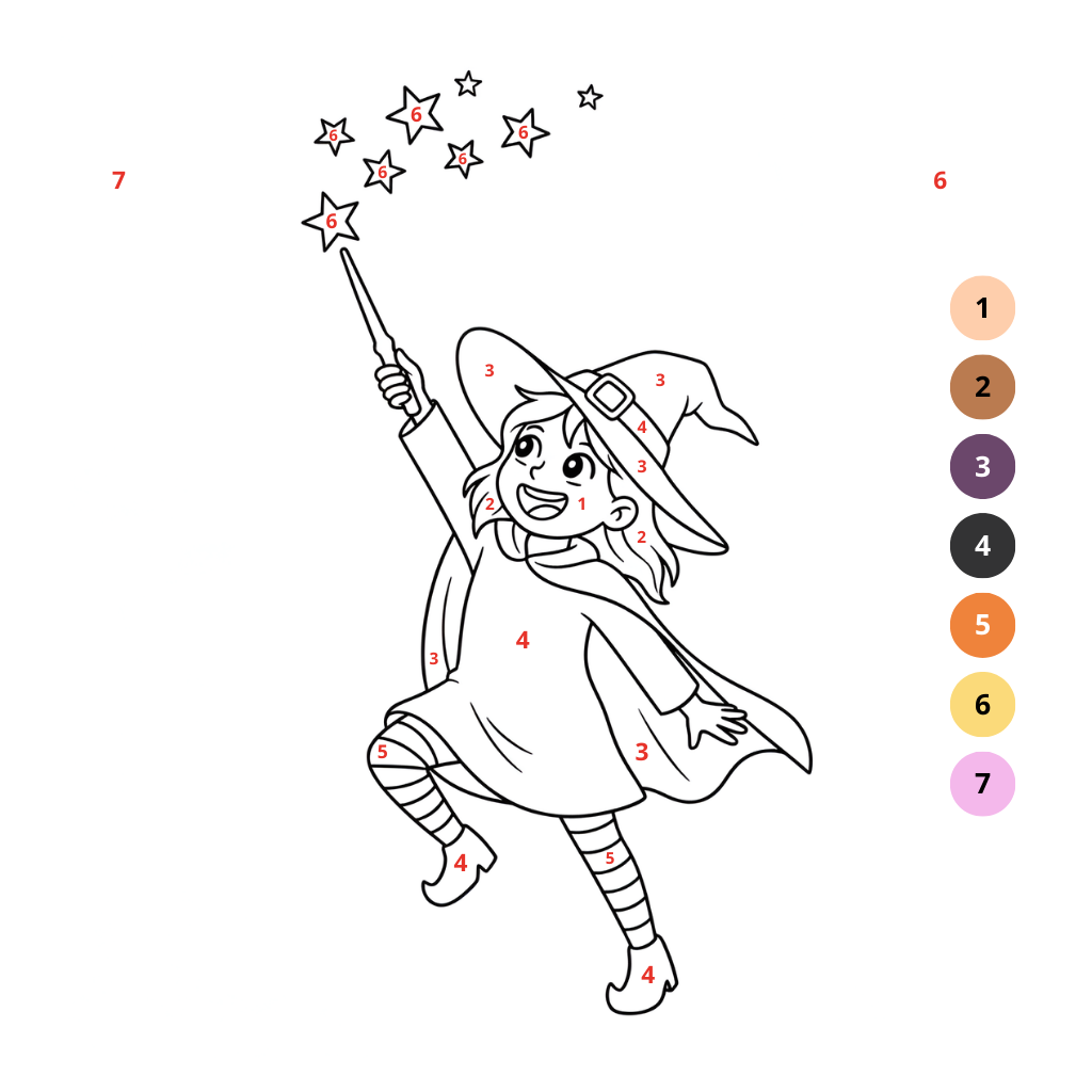 Disegno da colorare con i numeri strega