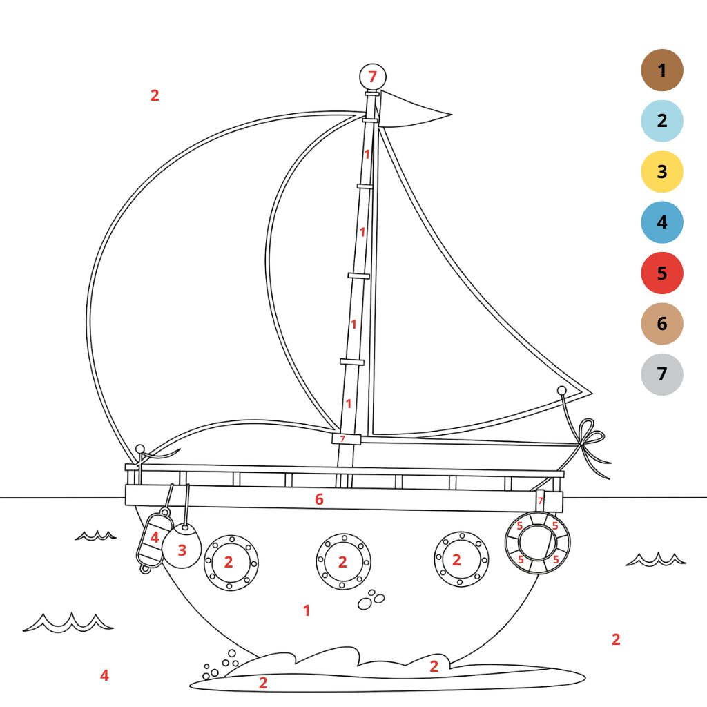Disegno da colorare con numeri barca