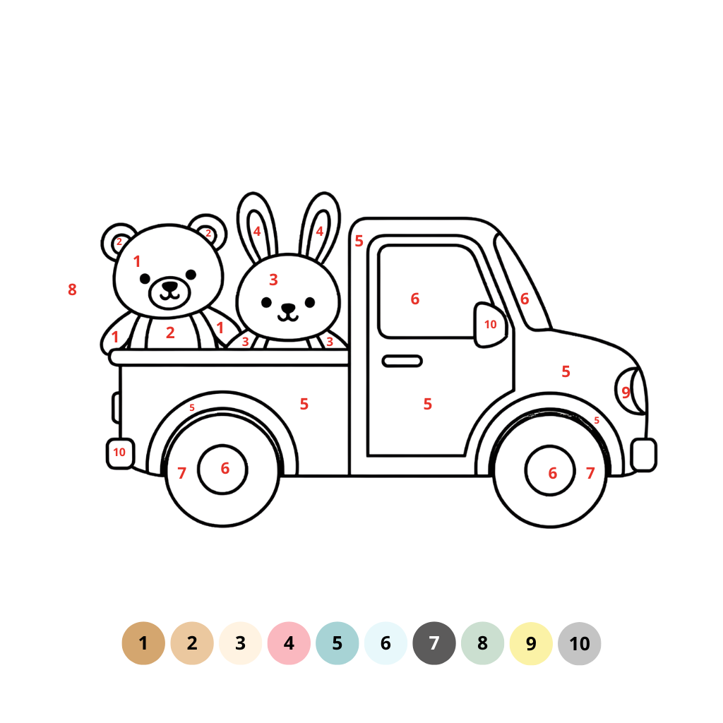 Disegno da colorare con numeri camion
