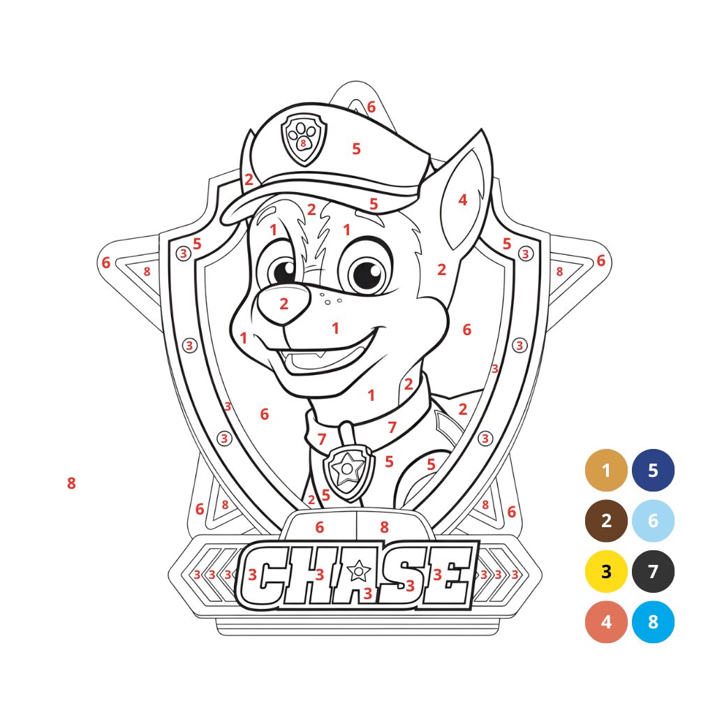 Coloriage numéroté Chase Paw Patrol