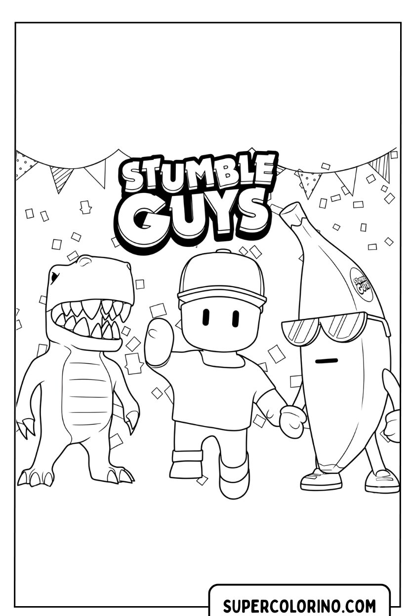 Stumble Guys-Logodesign mit Charakteren zum Ausmalen