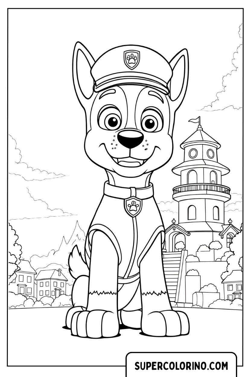 Coloriage Chase devant un temple oriental