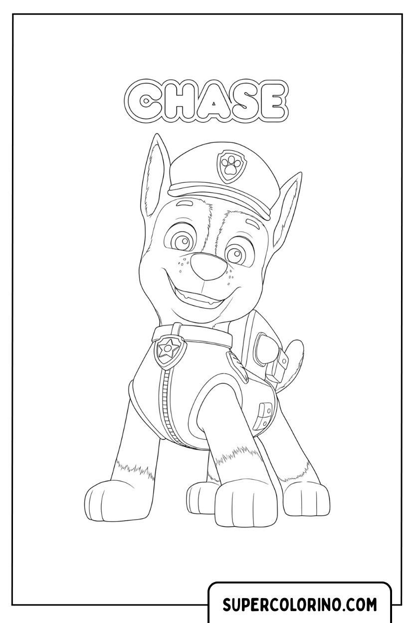 Coloriage Chase debout avec son nom pour Colorier