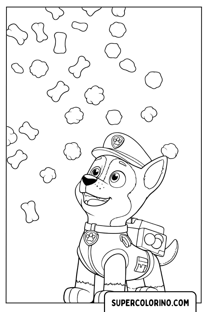 Coloriage Chasse sous une pluie de croquettes pour Colorier