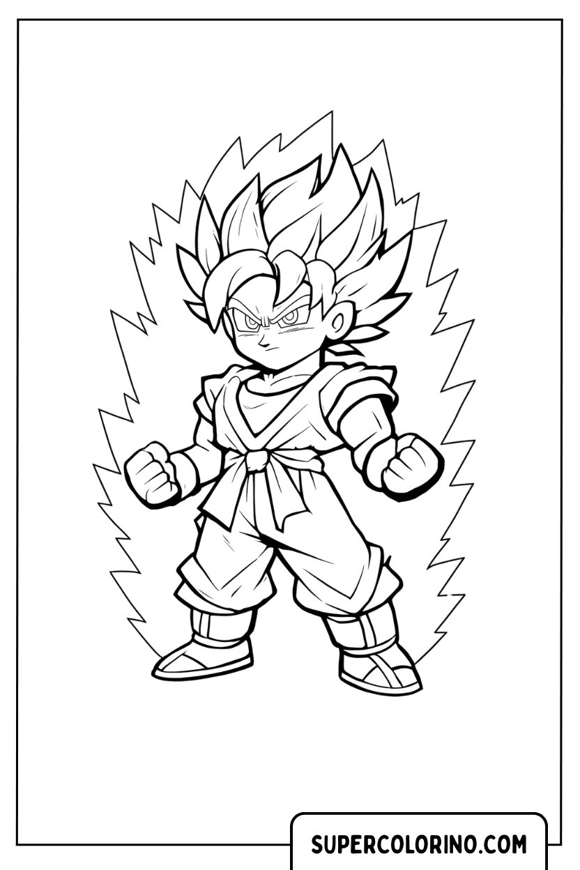 Malvorlage Super Saiyajin Goku, umgeben von Energie