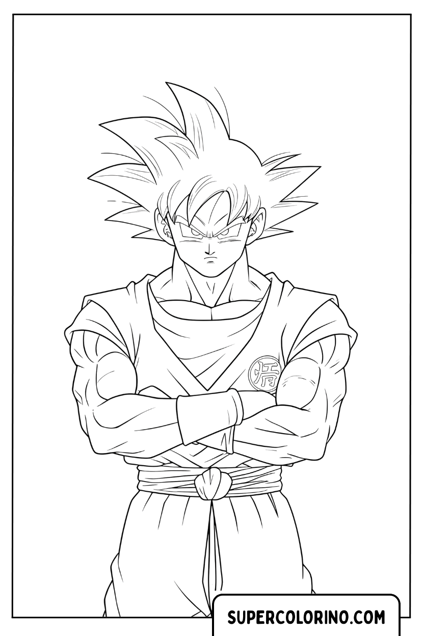 Ausmalbild: Erwachsener Goku mit verschränkten Armen
