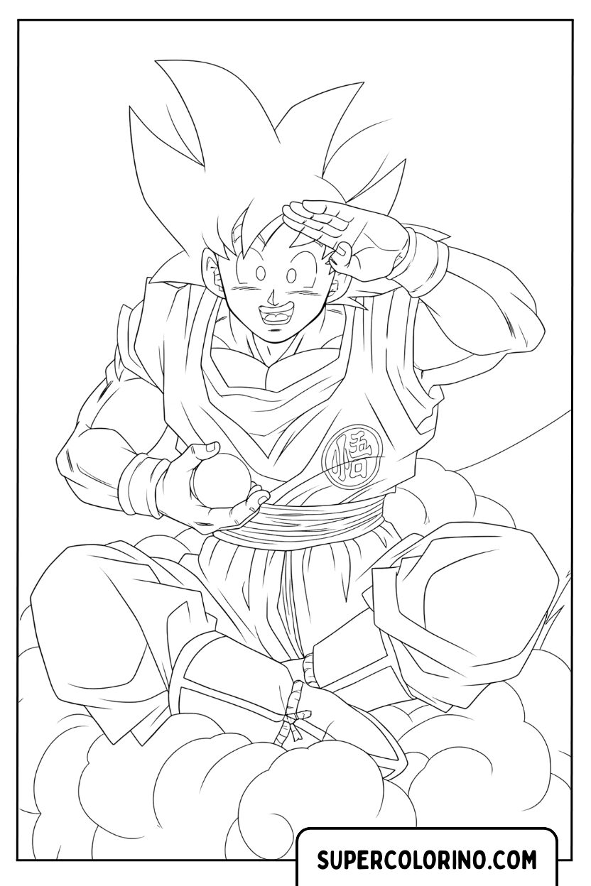 Ausmalbild: Erwachsener Goku auf der Speedy Cloud