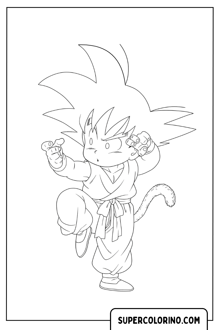 Ausmalbild: Kind-Goku in Kampfpose