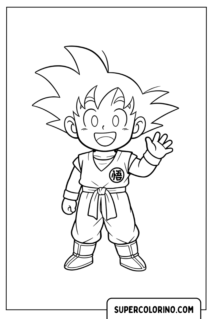 Ausmalbild: Der kleine Goku winkt