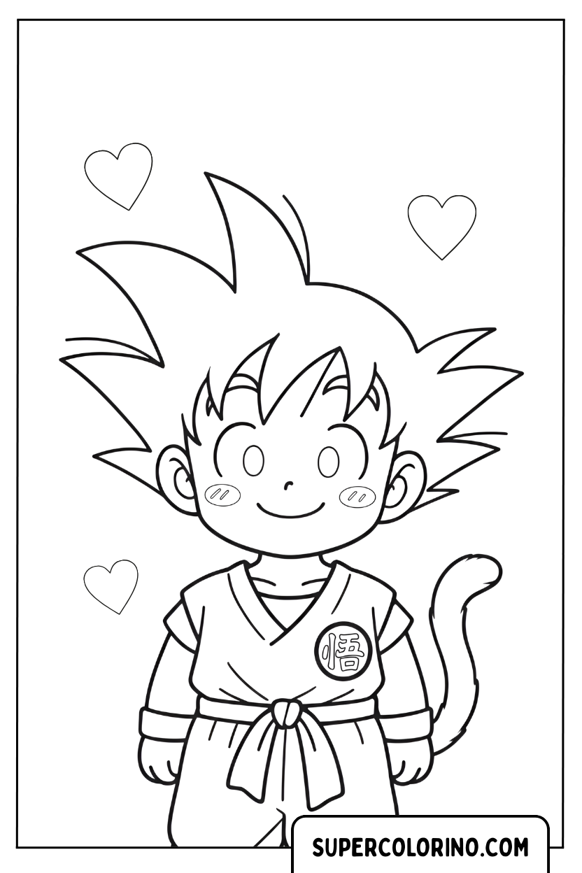 Ausmalbild: Lächelnder Goku mit Schwanz