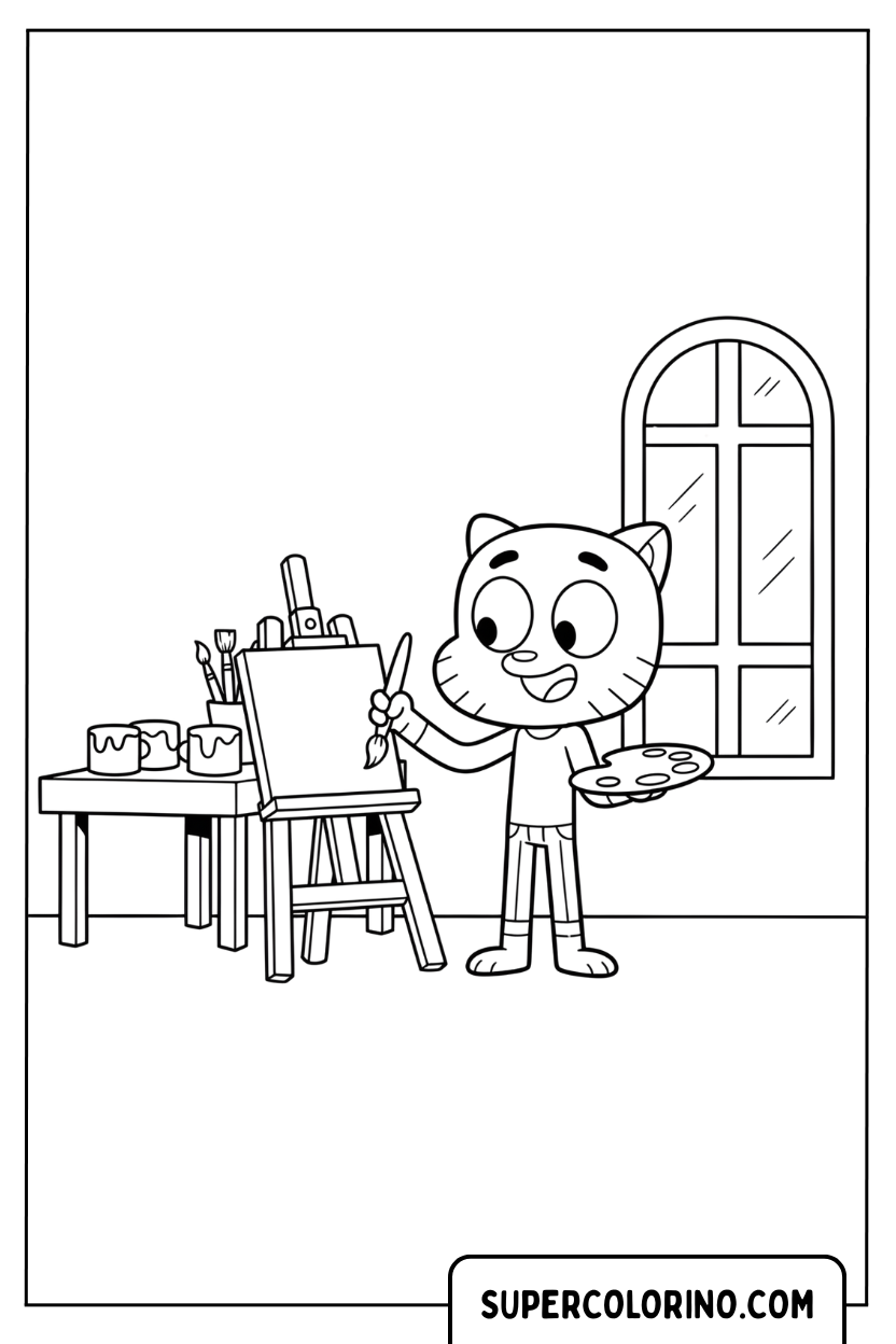Gumball-Künstler malt ein Bild als Malvorlage