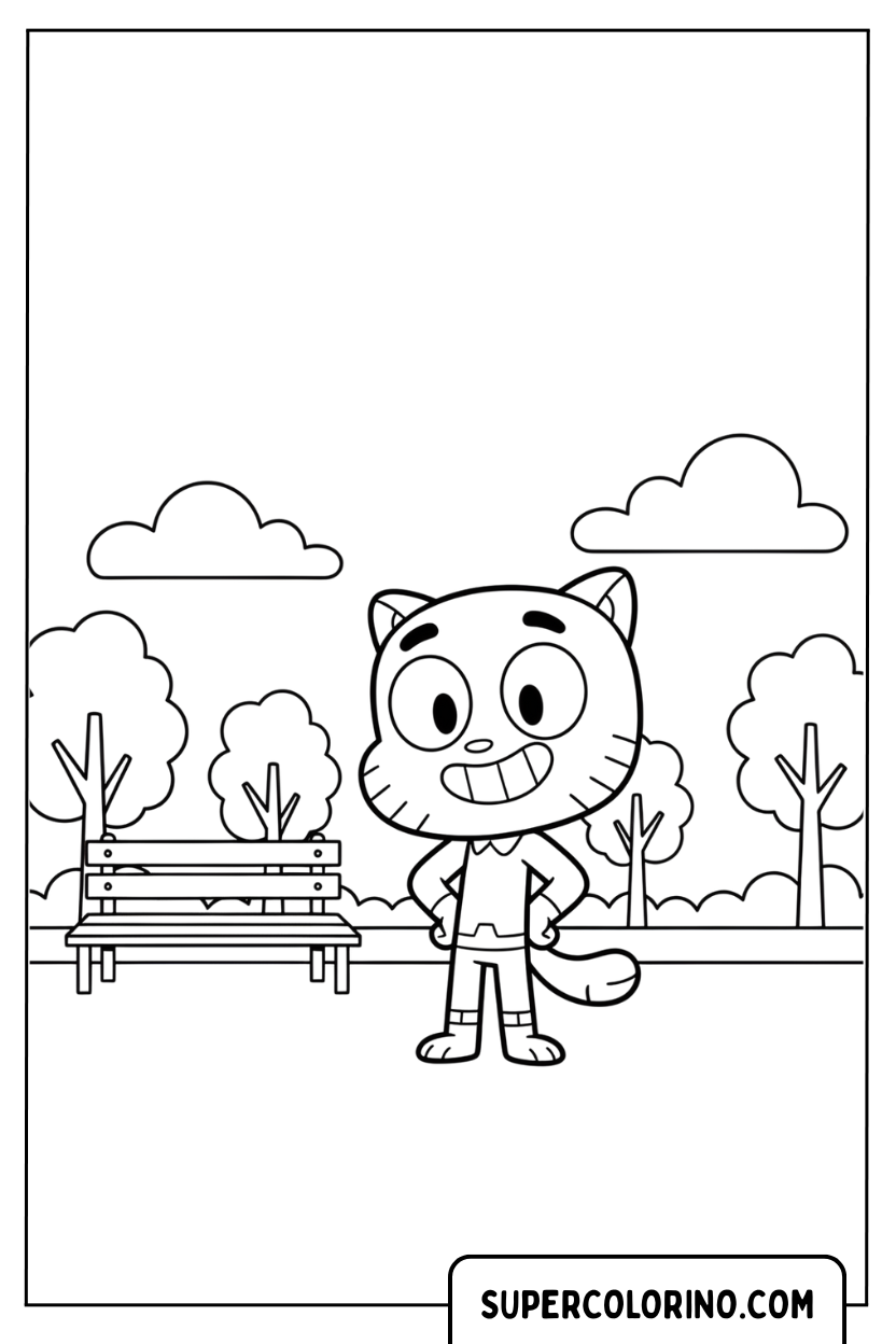 Ausmalbild: Gumball läuft im Park