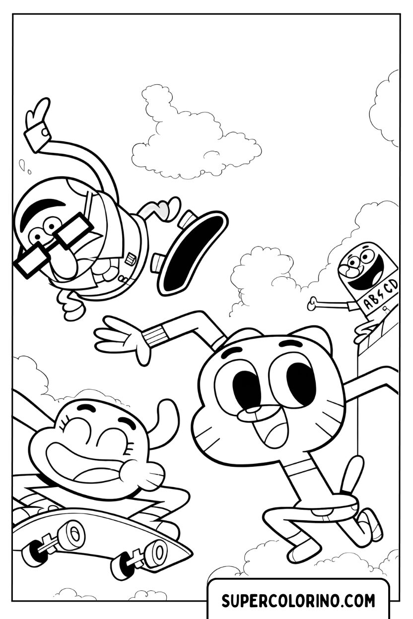 Gumball und Anais auf der Skateboard-Malvorlage