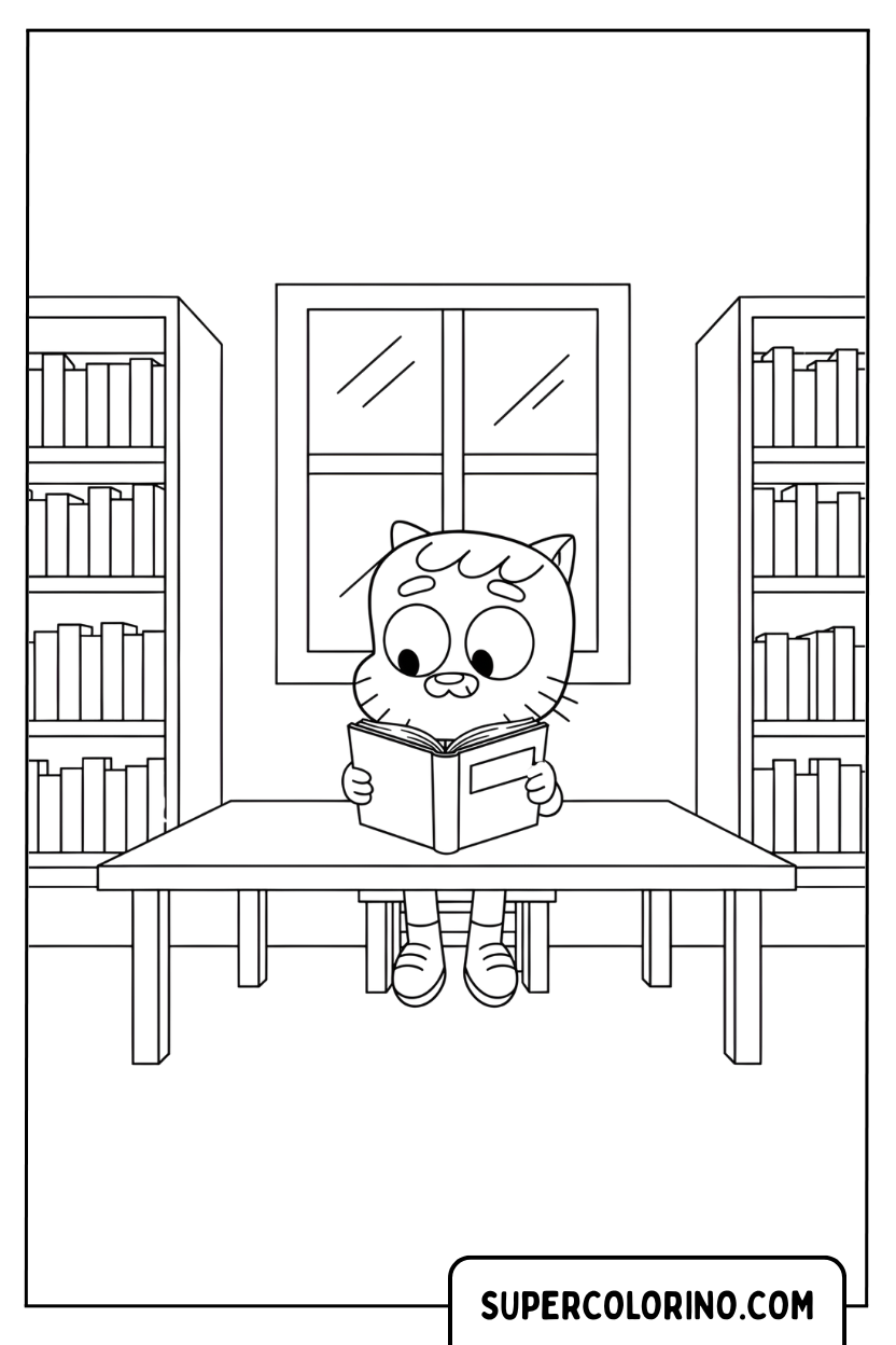 Gumball in der Bibliothek zum Ausmalen