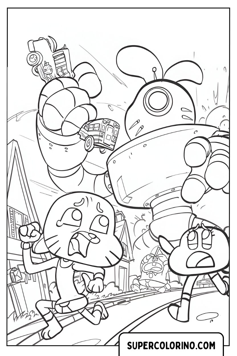 Ausmalbild: Gumball in einer Fantasiewelt