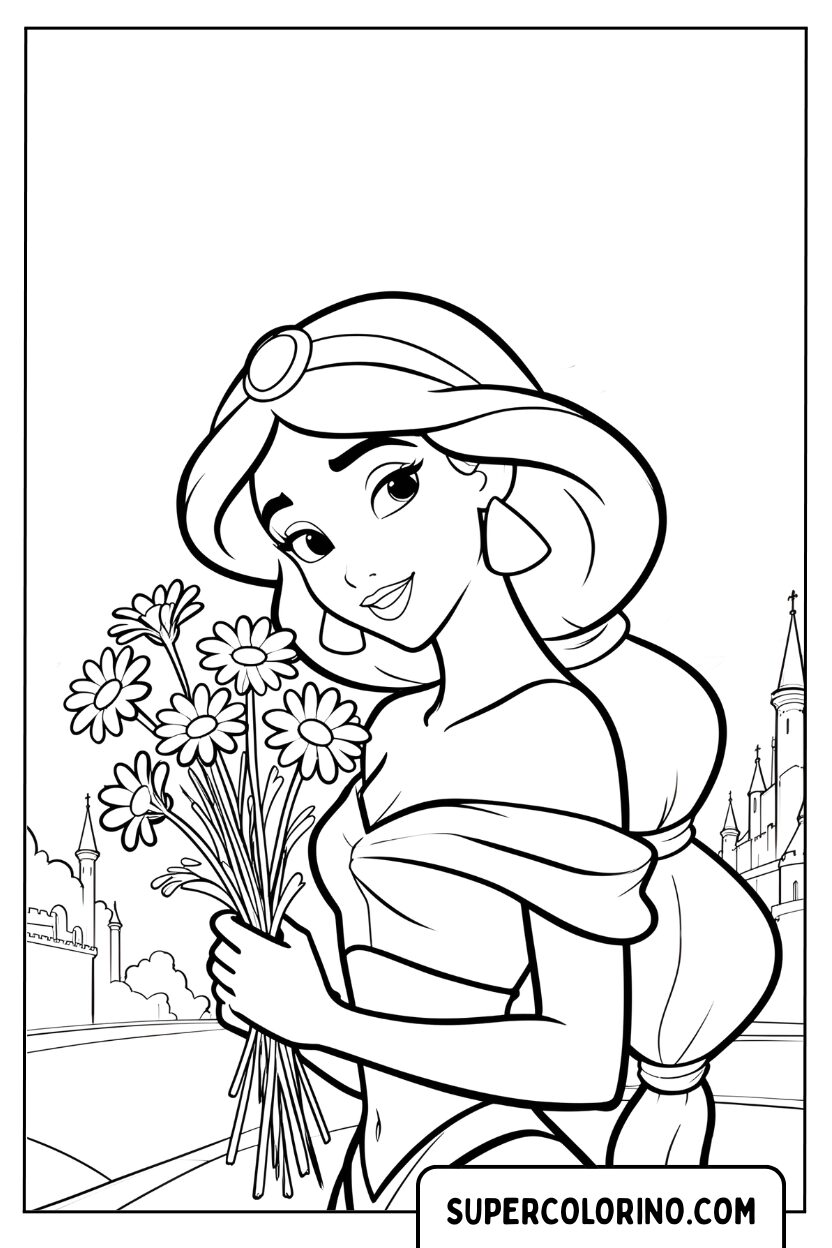 Ausmalbild: Jasmin mit einem Blumenstrauß