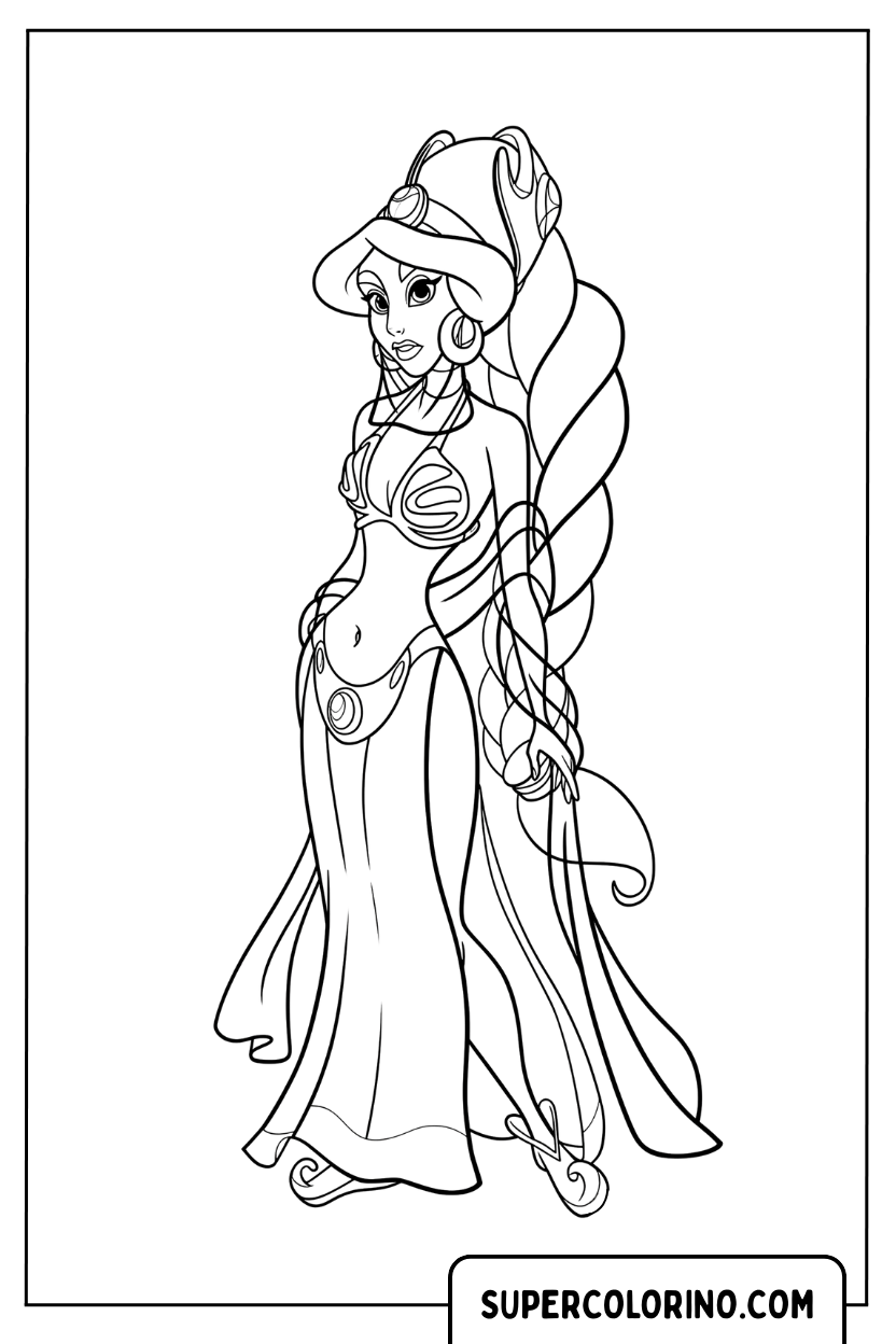 Ausmalbild: Jasmin in traditioneller Kleidung