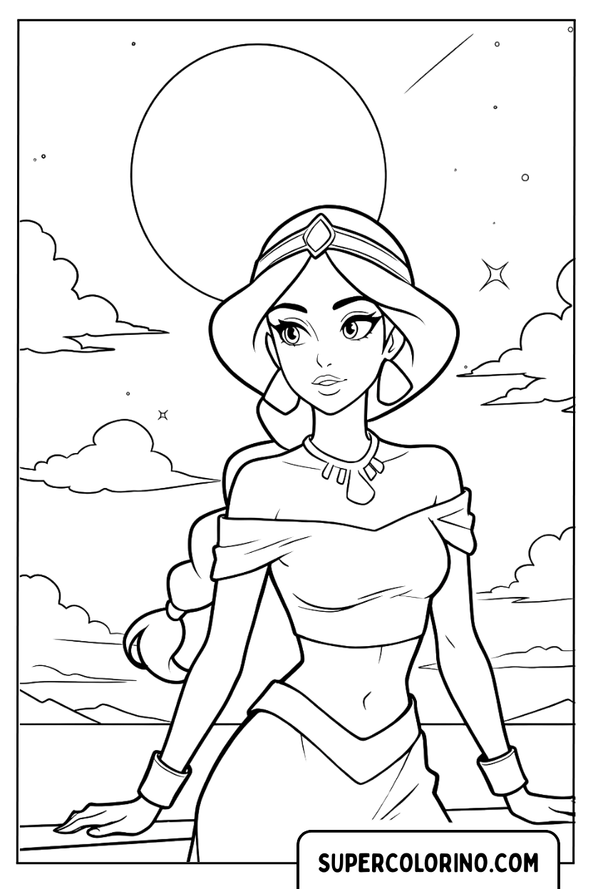 Ausmalbilder Jasmin unter dem Mond