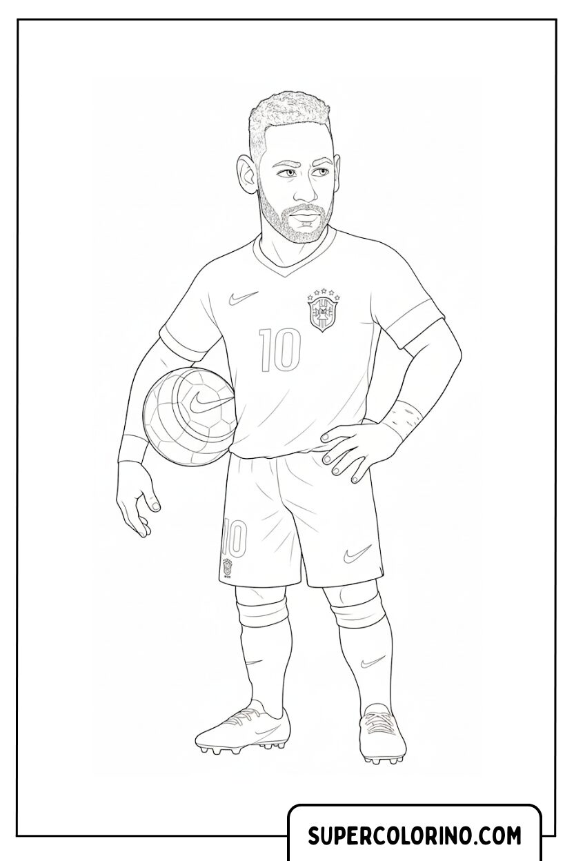 Dessin de Neymar Jr. avec le ballon sous le bras