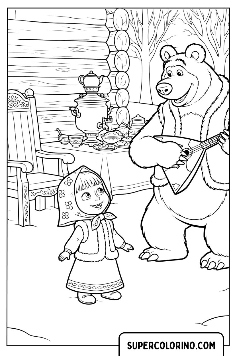 Coloriage Ours jouant de la balalaïka pour Masha