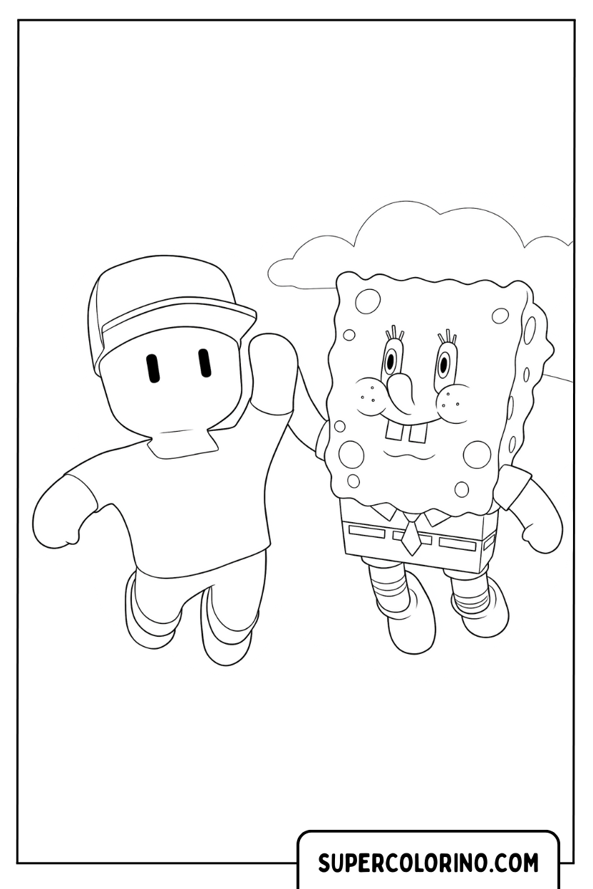 Ausmalbilder Stumble Guy und SpongeBob