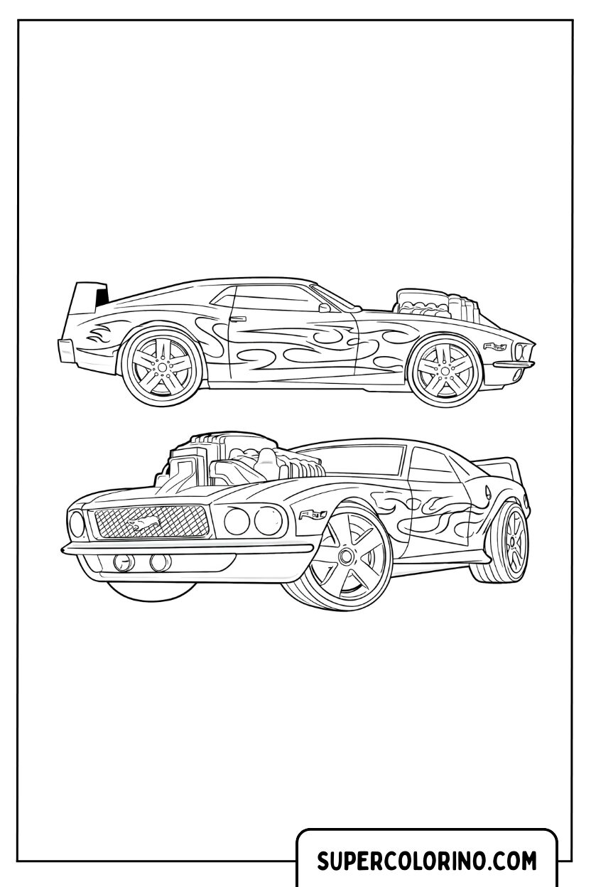 Malvorlage von zwei leistungsstarken Hot-Wheels-Muscle-Cars