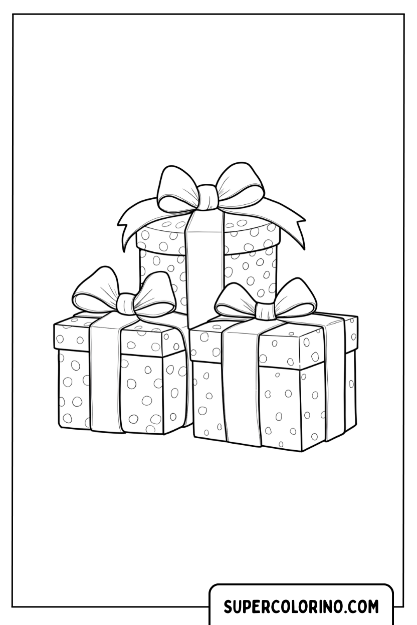 Malvorlage mit drei gepunkteten Geschenken