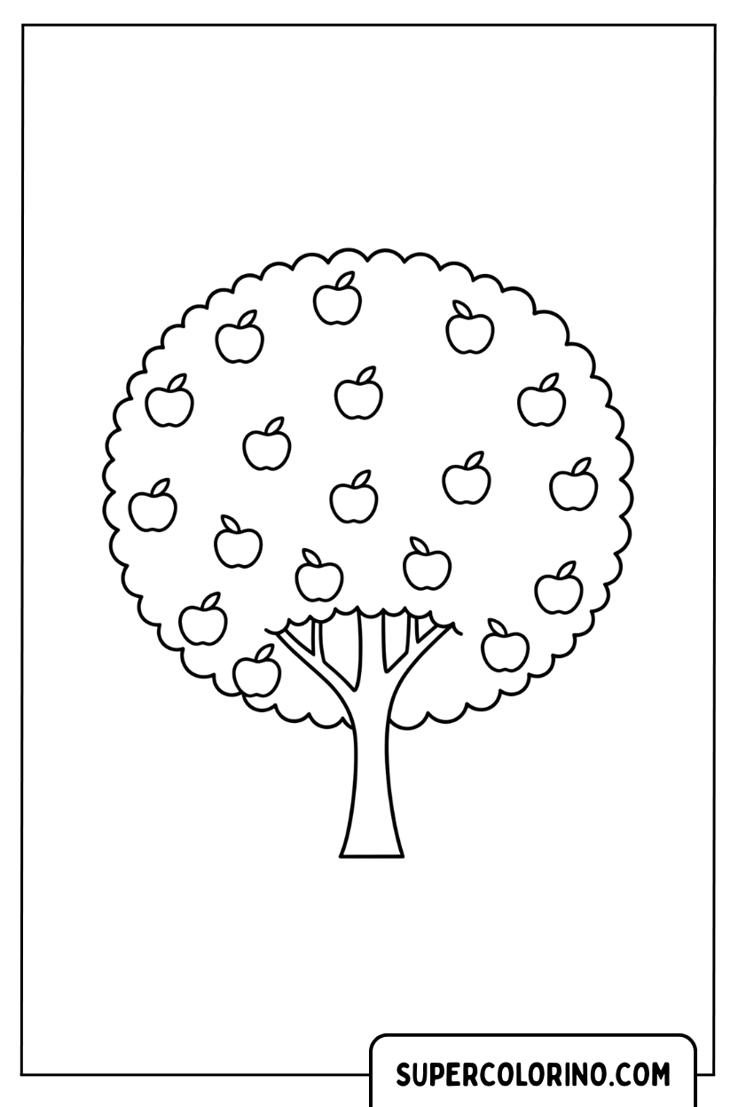 Disegno di un albero di mele stilizzato da colorare