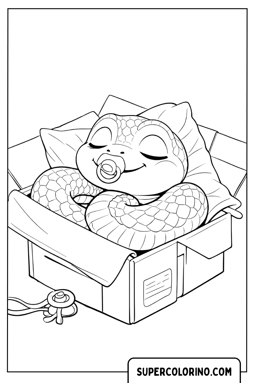 Disegno di un baby serpente in una scatola da colorare