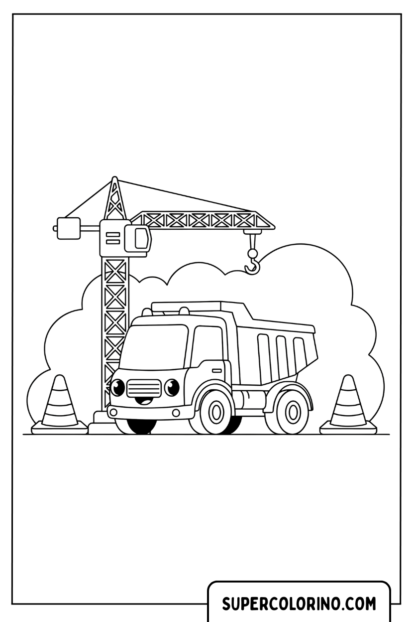 Disegno di un camion con gru da colorare