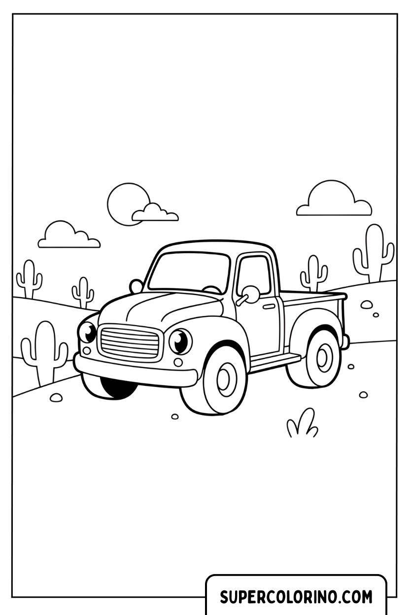Disegno di un camion nel deserto da colorare