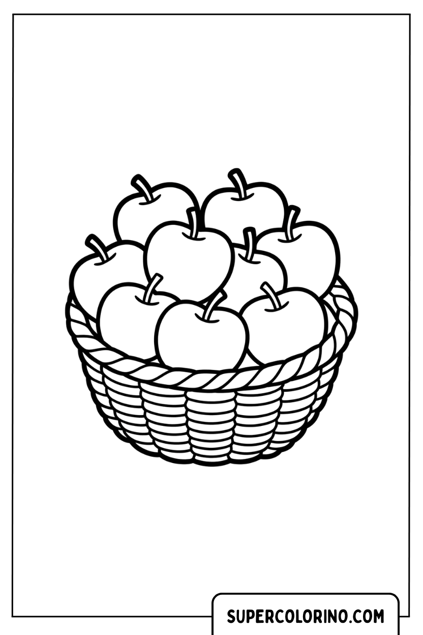 Disegno di un cesto pieno di mele da colorare
